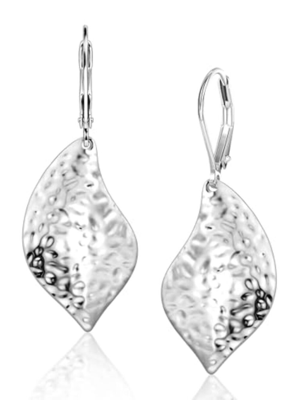 BRAND NEW Sterling Silver Hammered Leaf Dangle Earrings Hypoallergenic